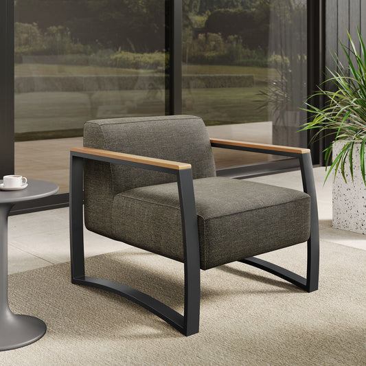 Sauve Outdoor Patio Aluminum and Fabric Armchair by Furniture For America