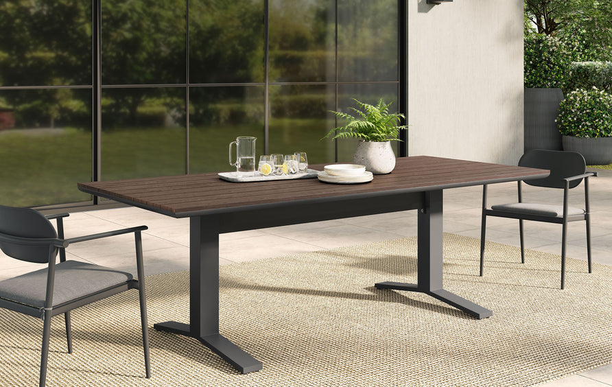 Yolande 91" Outdoor Patio Aluminum Dining Table in Gray Wash Charcoal Gray