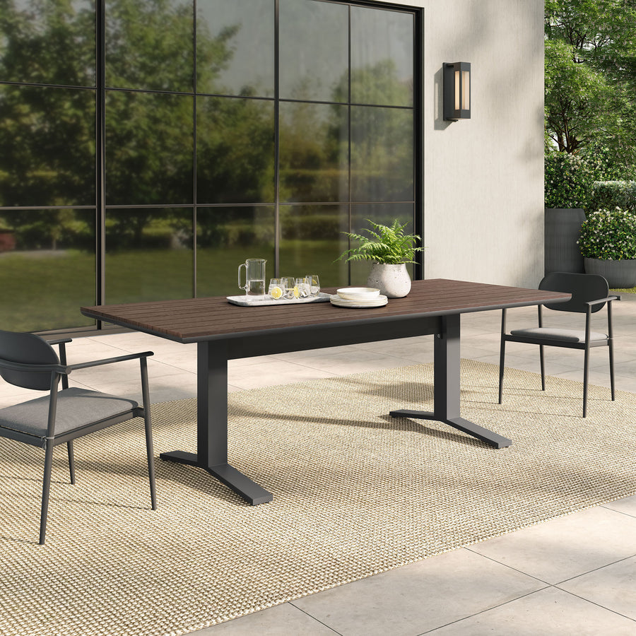 Yolande 91" Outdoor Patio Aluminum Dining Table in Gray Wash Charcoal Gray