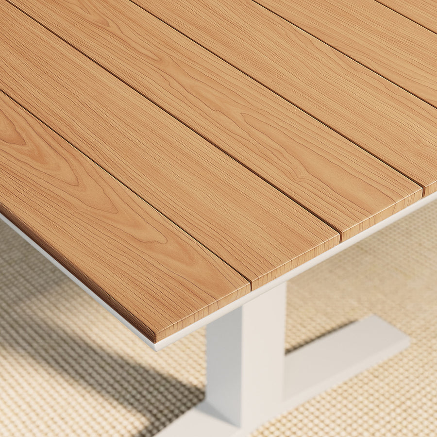 Yolande 91" Outdoor Patio Aluminum Dining Table in Natural White