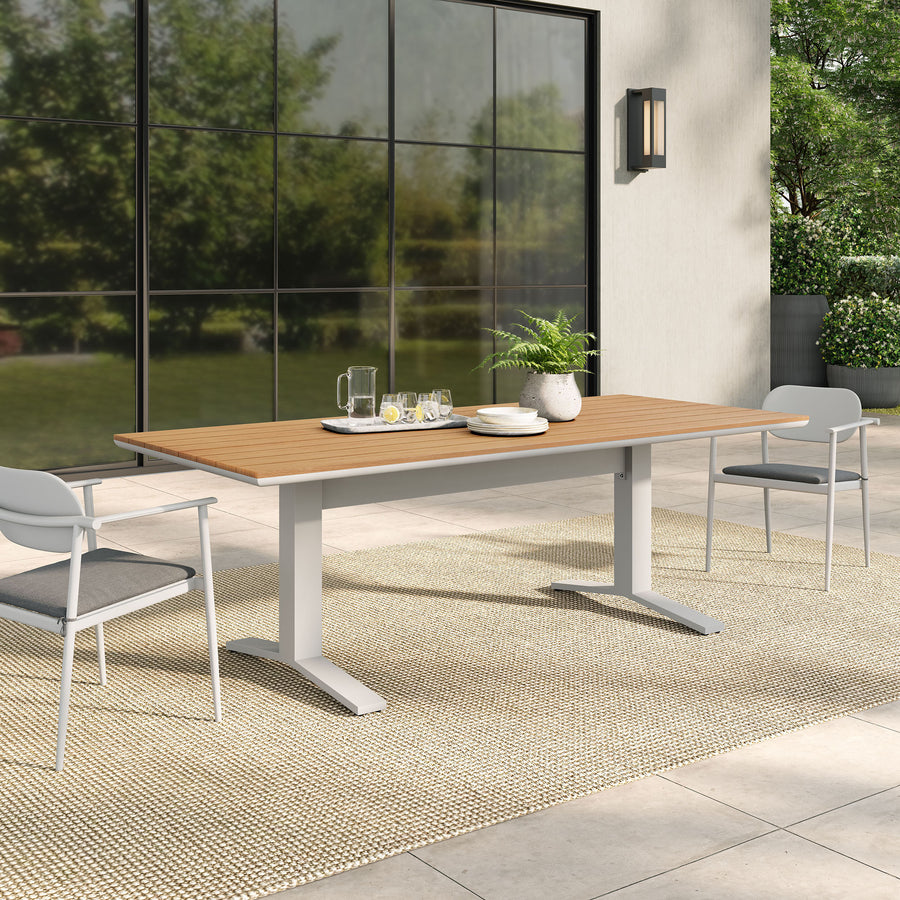 Yolande 91" Outdoor Patio Aluminum Dining Table in Natural White
