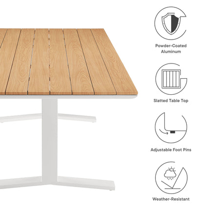 Gavelston 91" Outdoor Patio Aluminum Dining Table in Natural White