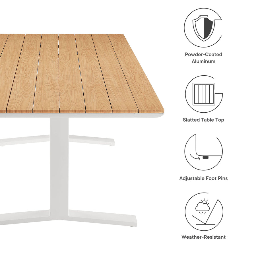Yolande 91" Outdoor Patio Aluminum Dining Table in Natural White