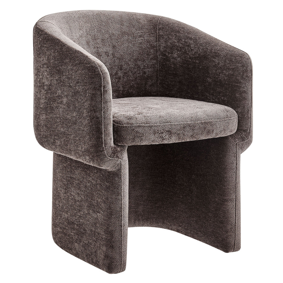 Halle Barrel Back Chenille Dining Armchair in Chocolate Brown