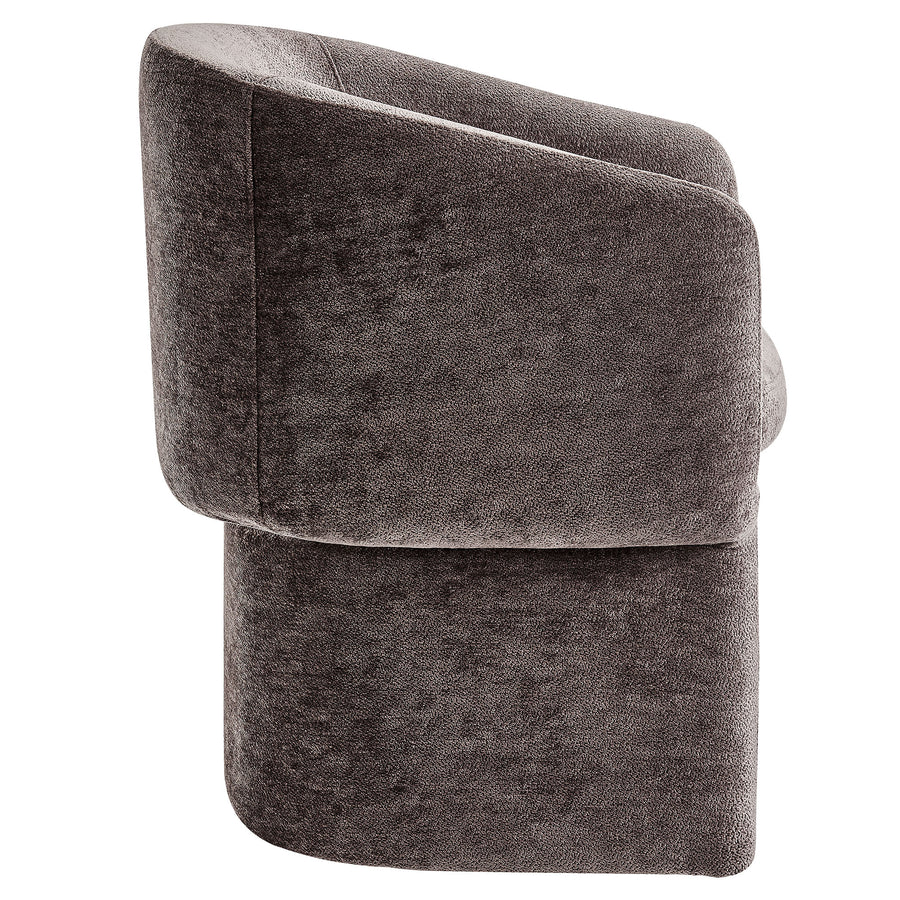 Halle Barrel Back Chenille Dining Armchair in Chocolate Brown
