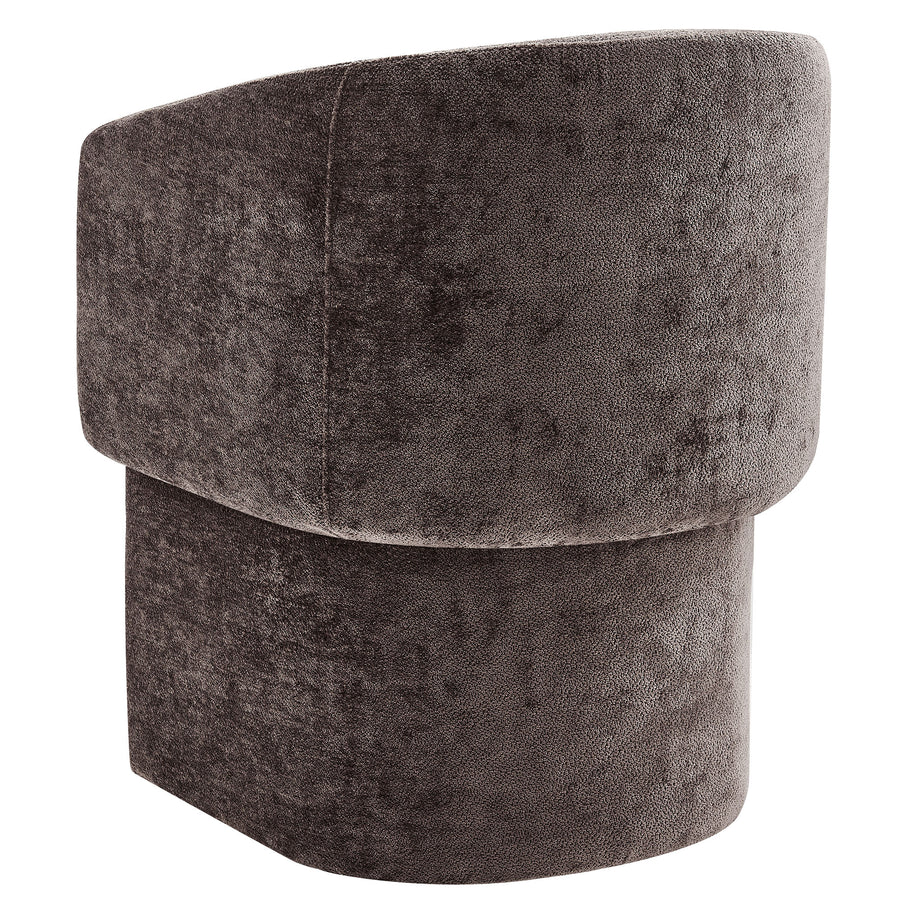 Halle Barrel Back Chenille Dining Armchair in Chocolate Brown