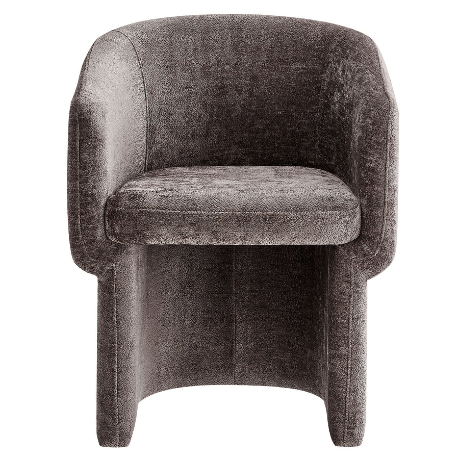 Halle Barrel Back Chenille Dining Armchair in Chocolate Brown