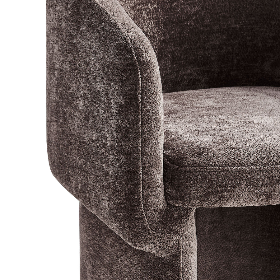 Halle Barrel Back Chenille Dining Armchair in Chocolate Brown