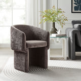 Halle Barrel Back Chenille Dining Armchair in Chocolate Brown