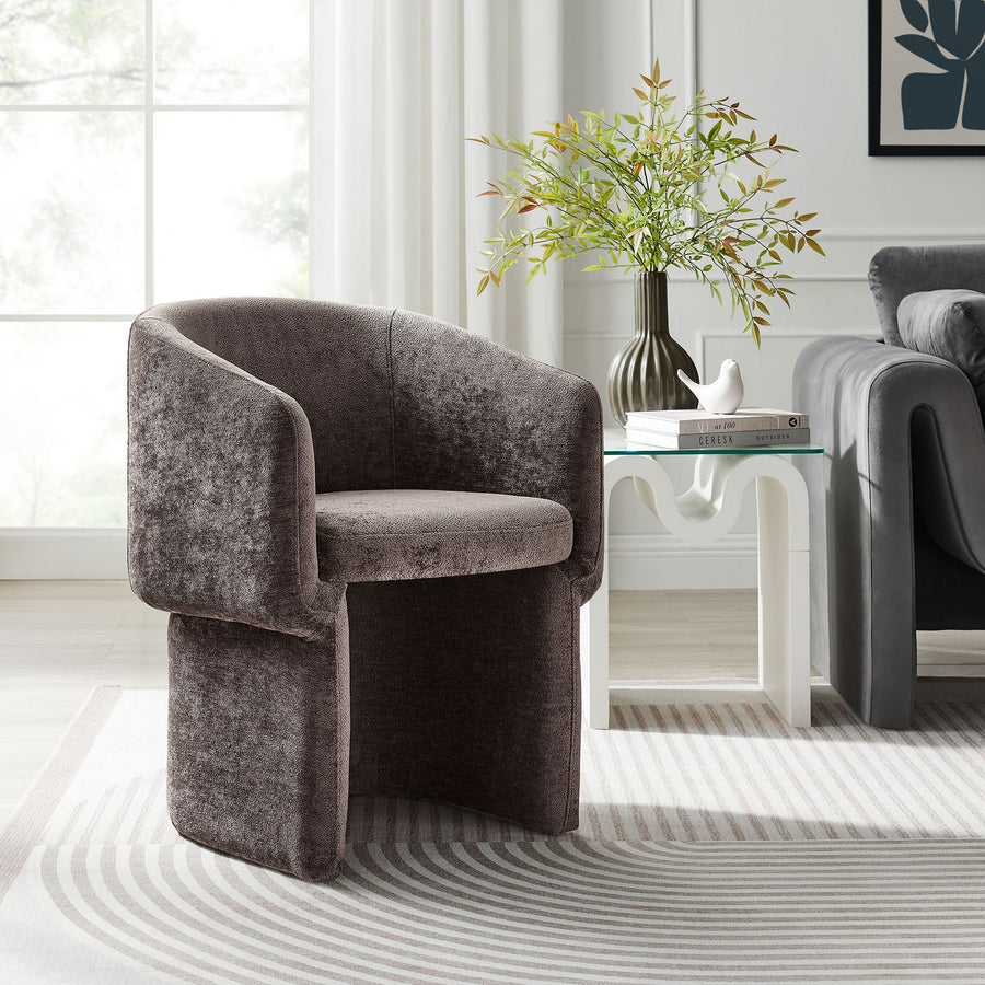 Halle Barrel Back Chenille Dining Armchair in Chocolate Brown