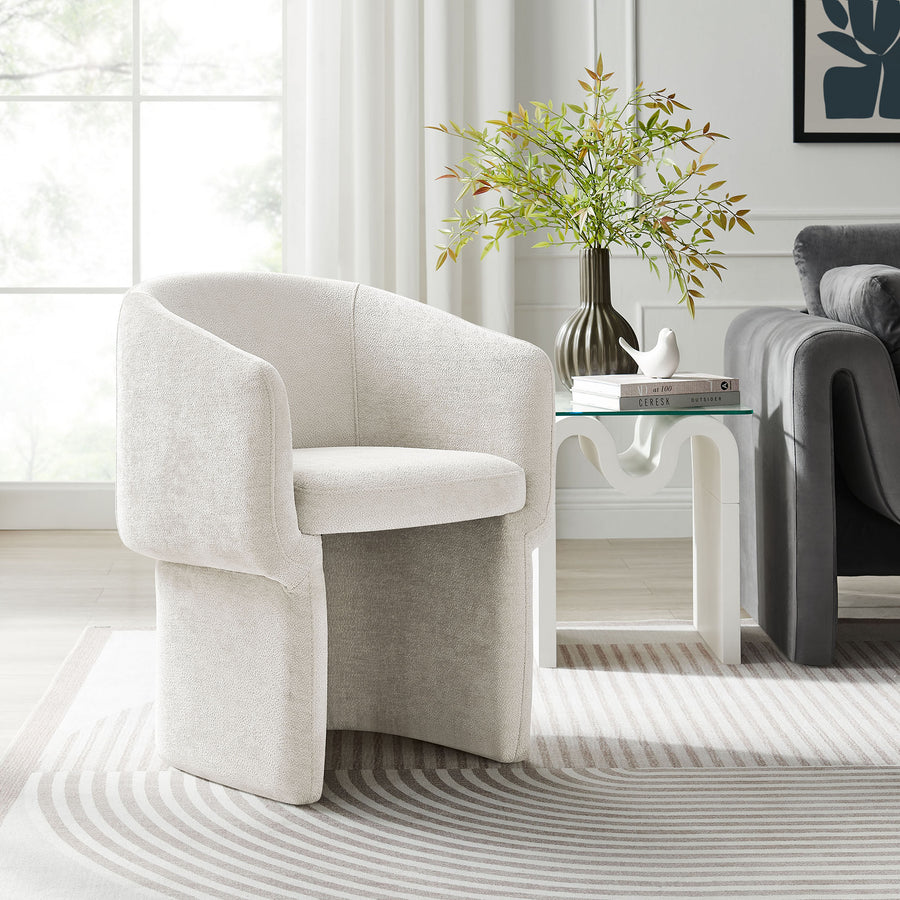 Halle Barrel Back Chenille Dining Armchair in Ivory