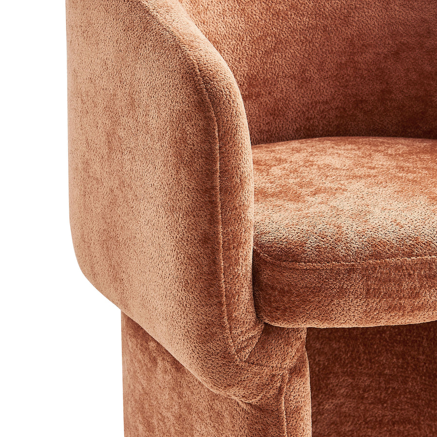 Halle Barrel Back Chenille Dining Armchair in Rust