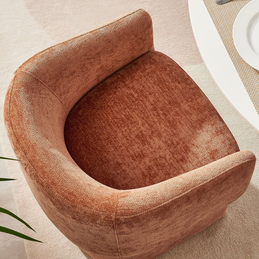 Halle Barrel Back Chenille Dining Armchair in Rust