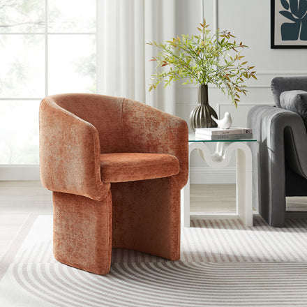 Verity Barrel Back Chenille Dining Armchair in Rust