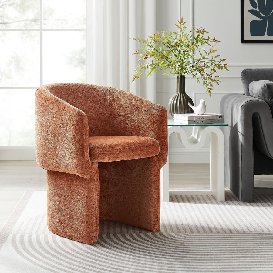 Halle Barrel Back Chenille Dining Armchair in Rust