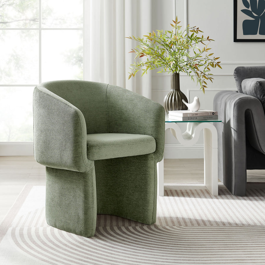 Halle Barrel Back Chenille Dining Armchair in Sage