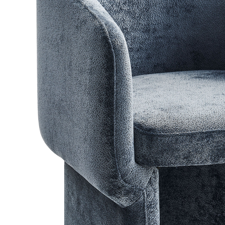 Halle Barrel Back Chenille Dining Armchair in Slate Blue