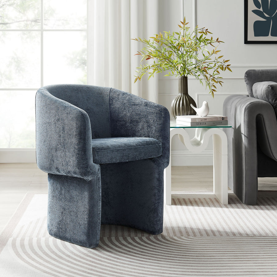 Halle Barrel Back Chenille Dining Armchair in Slate Blue