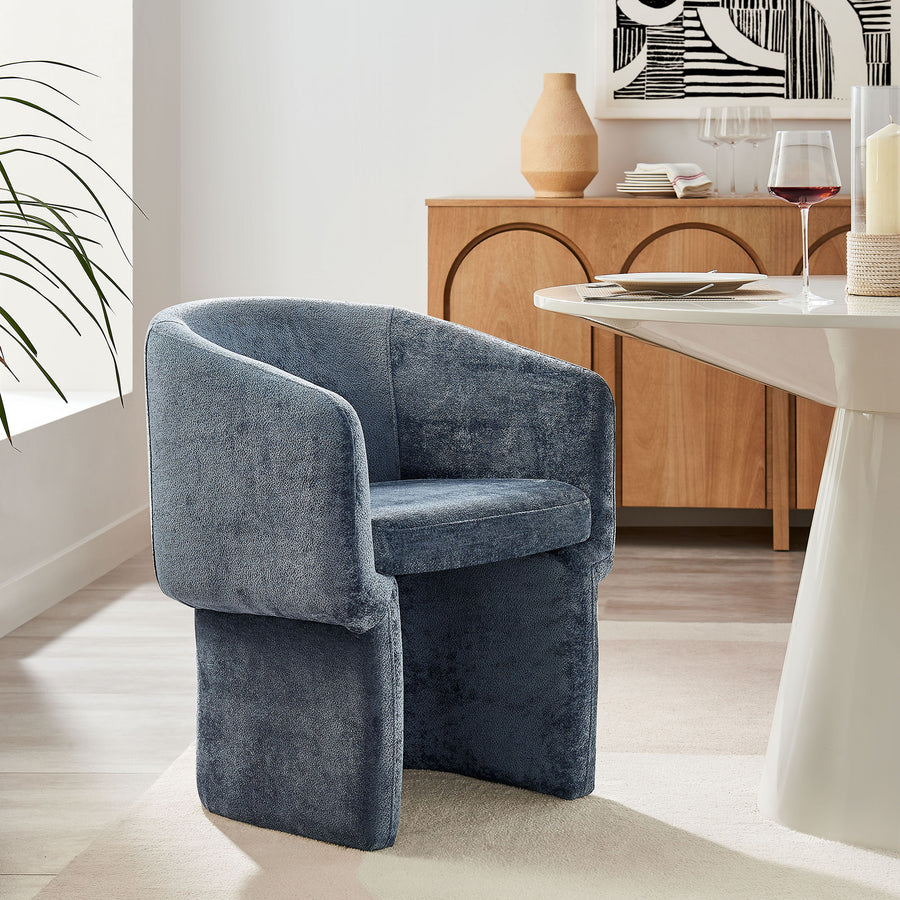 Halle Barrel Back Chenille Dining Armchair in Slate Blue