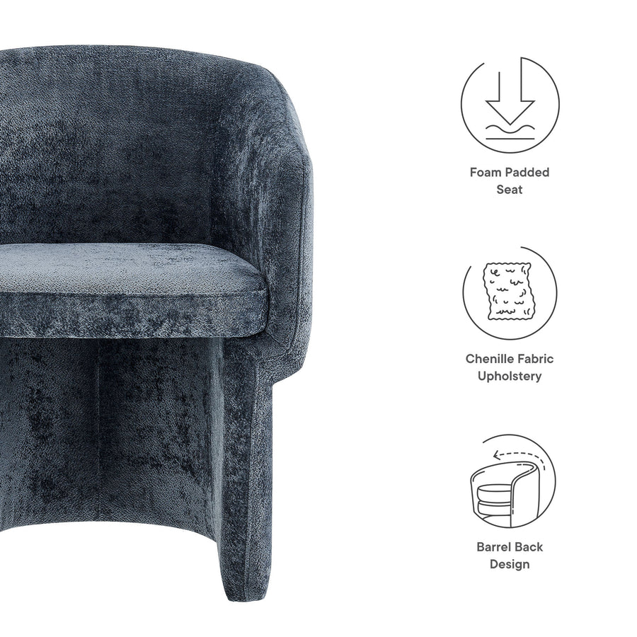Halle Barrel Back Chenille Dining Armchair in Slate Blue
