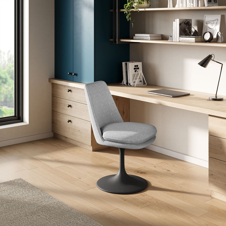 Lumen Swivel Dining Upholstered Side Chair in Black Light Gray