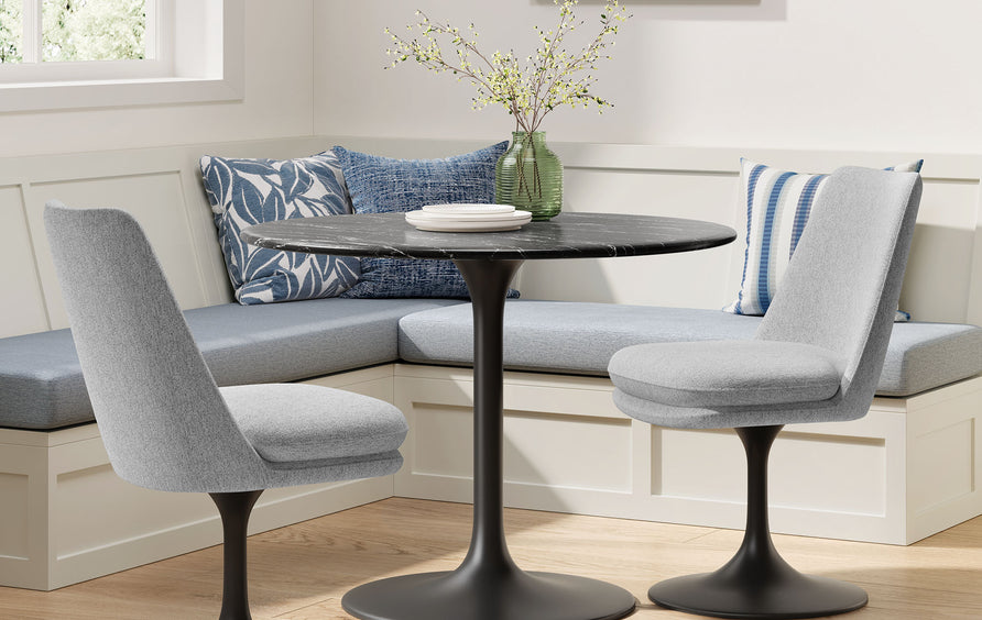 Lumen Swivel Dining Upholstered Side Chair in Black Light Gray