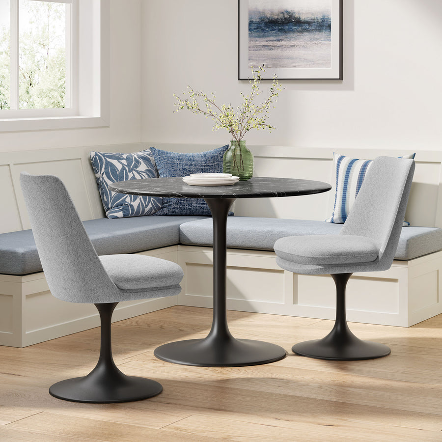 Lumen Swivel Dining Upholstered Side Chair in Black Light Gray