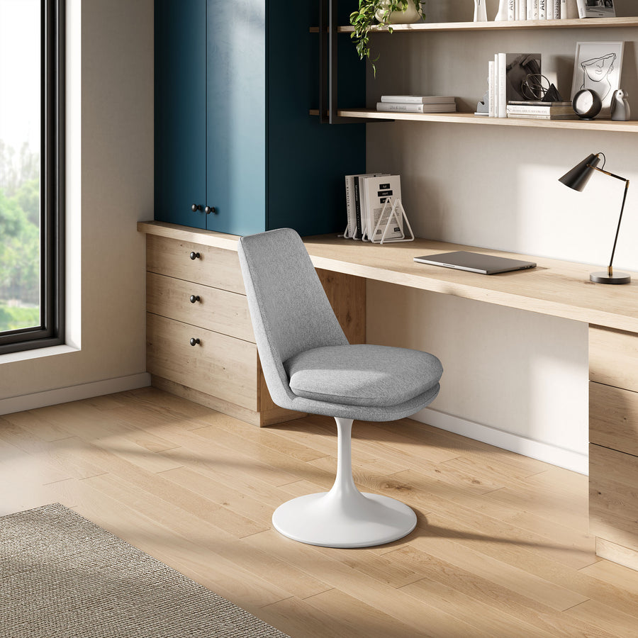 Lumen Swivel Dining Upholstered Side Chair in White Light Gray