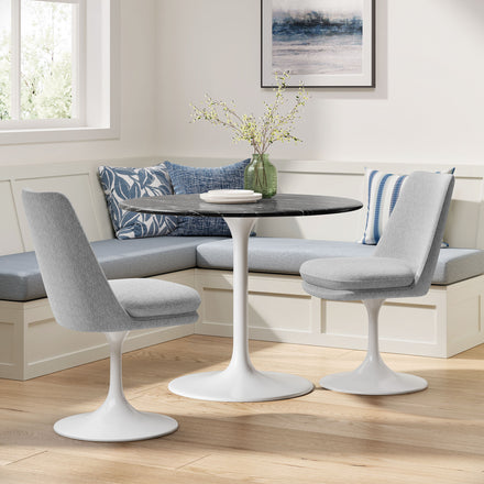 Lippa Swivel Dining Upholstered Side Chair in White Light Gray