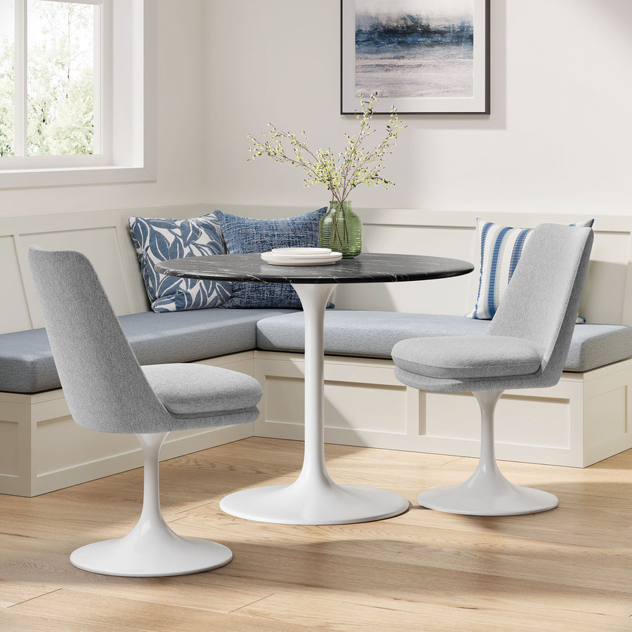 Lumen Swivel Dining Upholstered Side Chair in White Light Gray