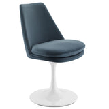 Lumen Swivel Dining Performance Velvet Side Chair in White Cadet Blue