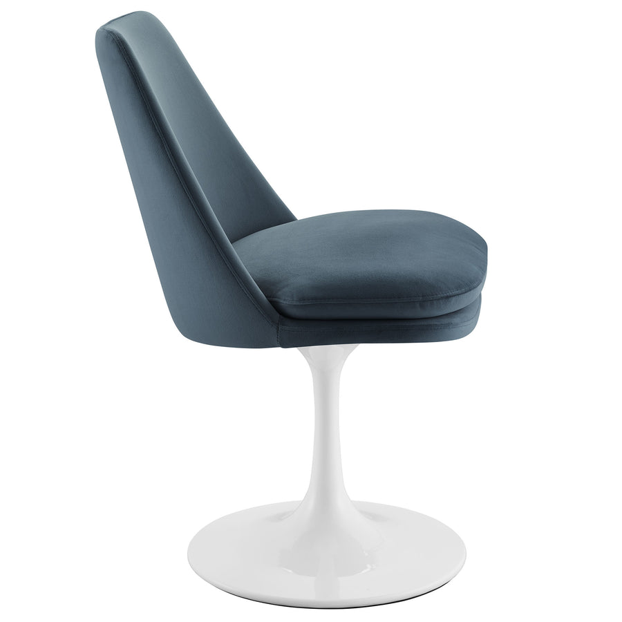 Lumen Swivel Dining Performance Velvet Side Chair in White Cadet Blue