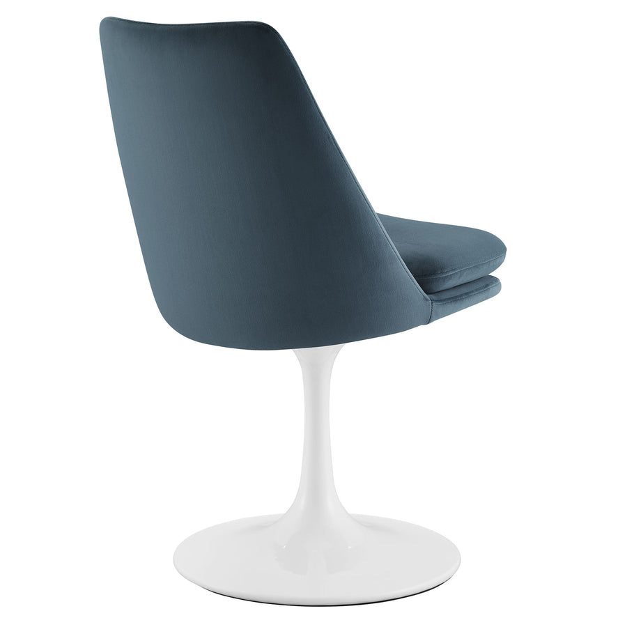 Lumen Swivel Dining Performance Velvet Side Chair in White Cadet Blue