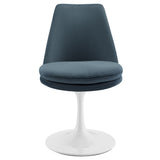 Lumen Swivel Dining Performance Velvet Side Chair in White Cadet Blue