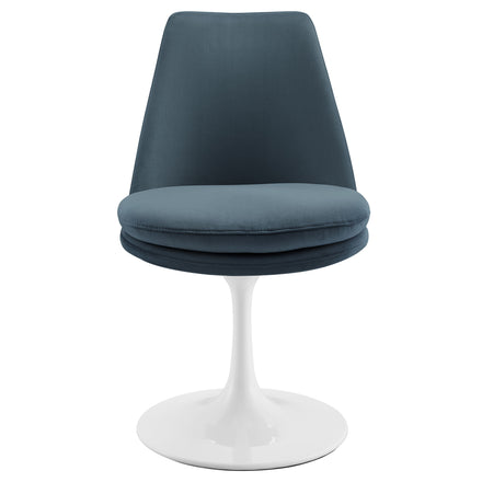 Lippa Swivel Dining Performance Velvet Side Chair in White Cadet Blue