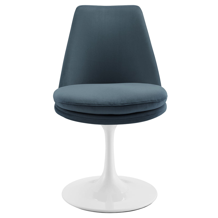 Lumen Swivel Dining Performance Velvet Side Chair in White Cadet Blue