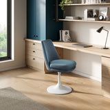 Lumen Swivel Dining Performance Velvet Side Chair in White Cadet Blue