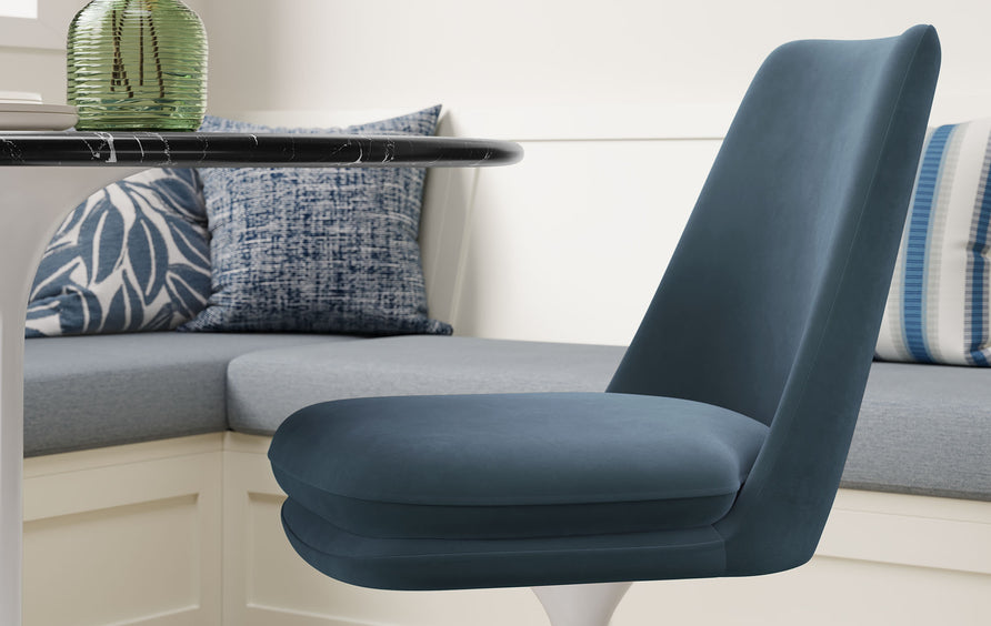 Lumen Swivel Dining Performance Velvet Side Chair in White Cadet Blue