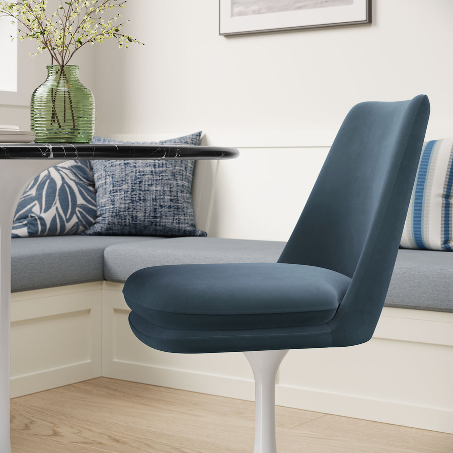 Lumen Swivel Dining Performance Velvet Side Chair in White Cadet Blue