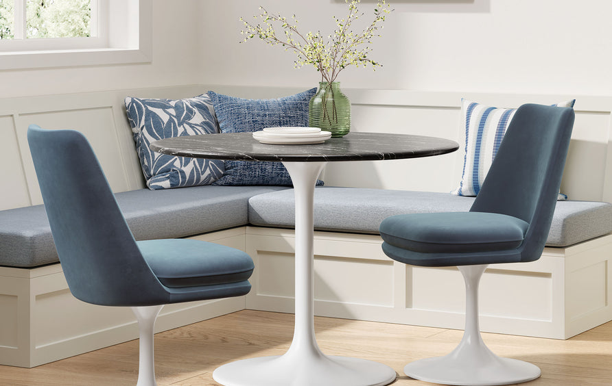 Lumen Swivel Dining Performance Velvet Side Chair in White Cadet Blue