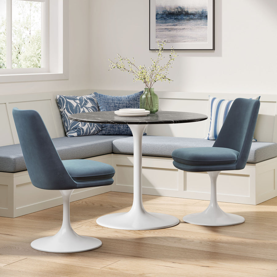 Lumen Swivel Dining Performance Velvet Side Chair in White Cadet Blue