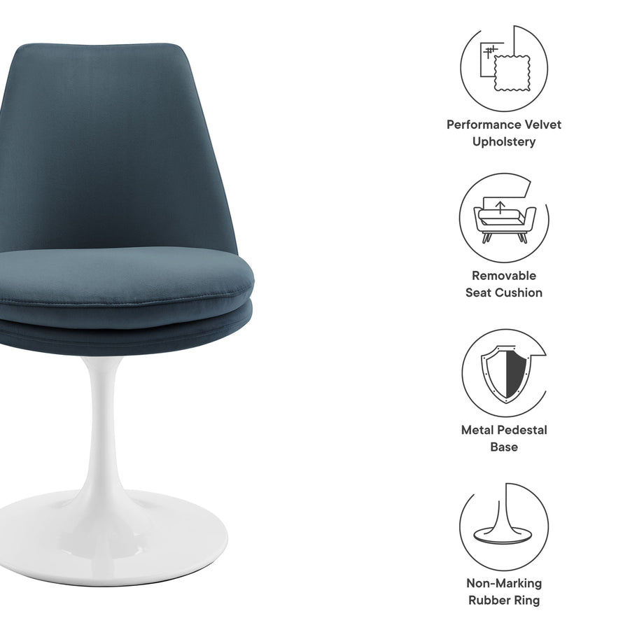 Lumen Swivel Dining Performance Velvet Side Chair in White Cadet Blue