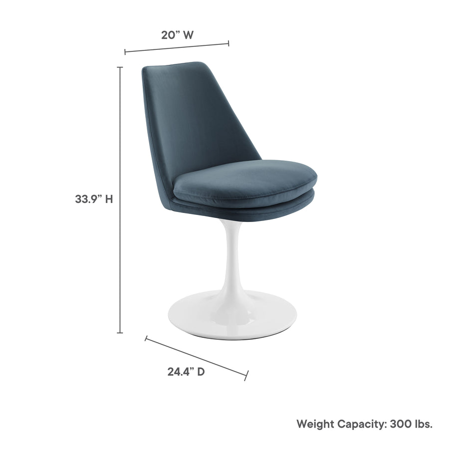 Lumen Swivel Dining Performance Velvet Side Chair in White Cadet Blue