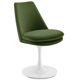 Lumen Swivel Dining Performance Velvet Side Chair in White Moss Green
