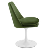 Lumen Swivel Dining Performance Velvet Side Chair in White Moss Green