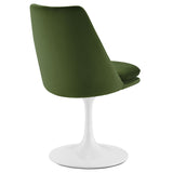 Lumen Swivel Dining Performance Velvet Side Chair in White Moss Green