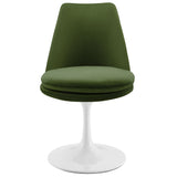 Lumen Swivel Dining Performance Velvet Side Chair in White Moss Green
