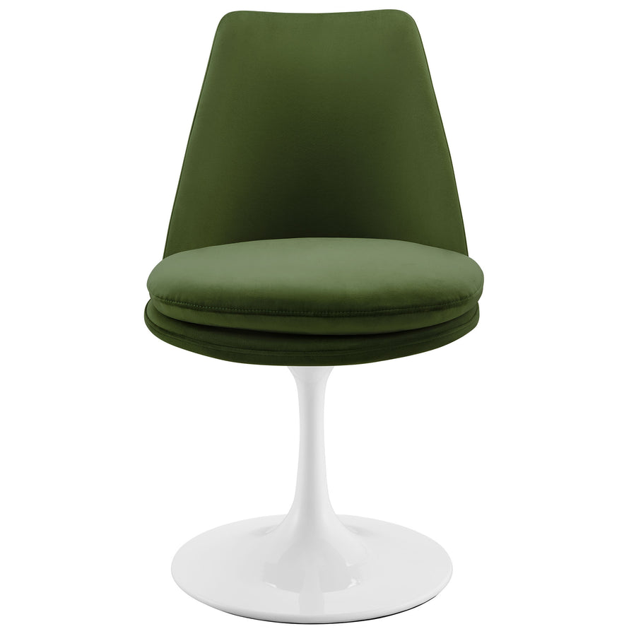 Lumen Swivel Dining Performance Velvet Side Chair in White Moss Green
