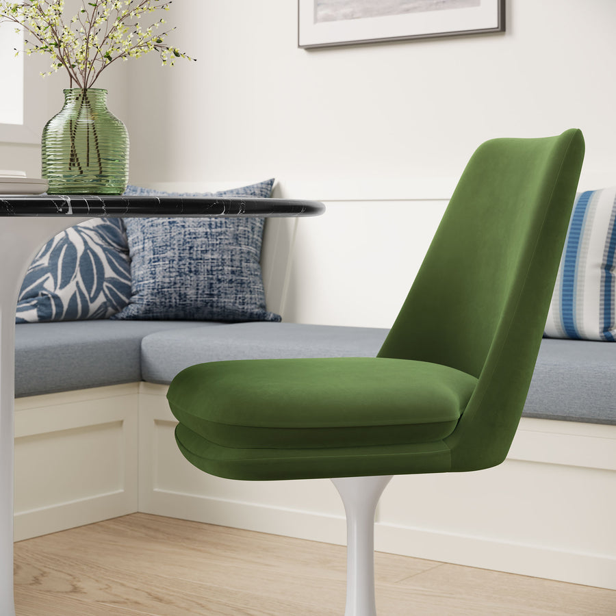 Lumen Swivel Dining Performance Velvet Side Chair in White Moss Green