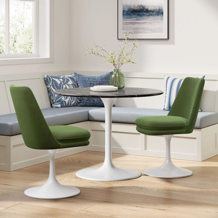 Lippa Swivel Dining Performance Velvet Side Chair in White Moss Green
